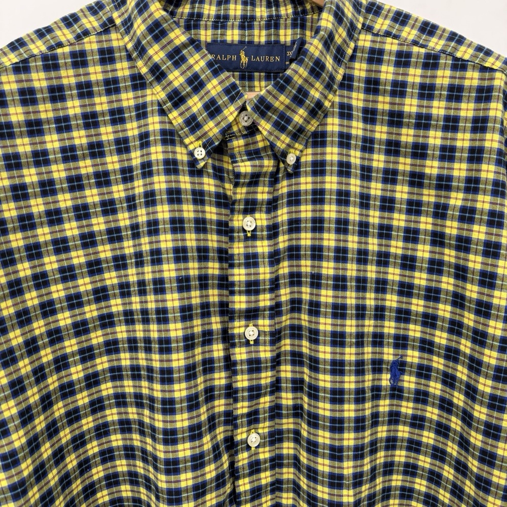Polo Ralph Lauren Men's 3XB Big Tall Plaid Button Front Shirt Blue Pony Cotton